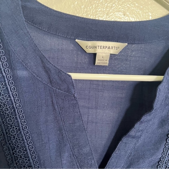 Counterparts Split Neck Blouse Navy Blue L - Picture 9 of 10
